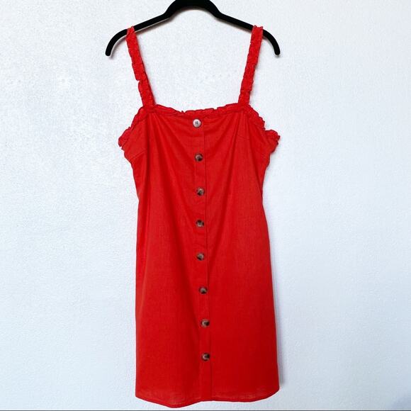 Newbury Kustom Button Front Ruffle Strap Dress Size Large - Picture 1 of 14